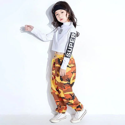 MÄDCHEN CARGO HOSE ORANGE CAMOUFLAGE DESIGN