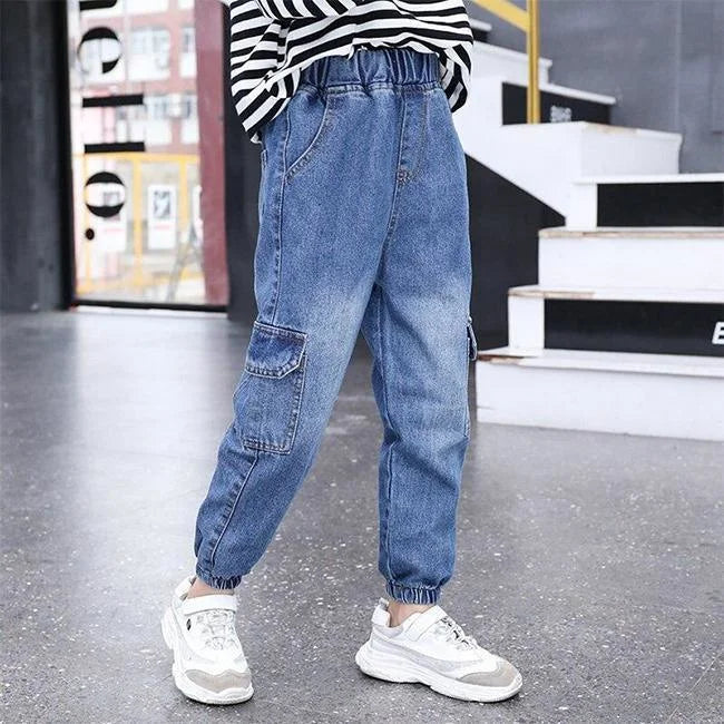 MÄDCHEN CARGO JEANS USED LOOK Blau / 4 jahre