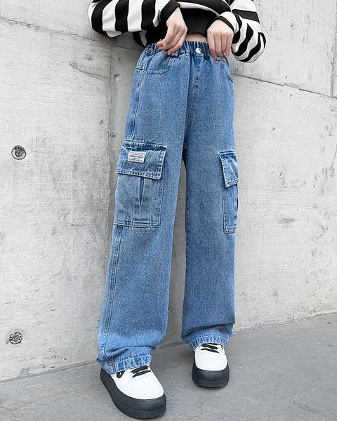 MÄDCHEN CARGO JEANS WEIT UND GERADE GESCHNITTEN Blau / 5 jahre