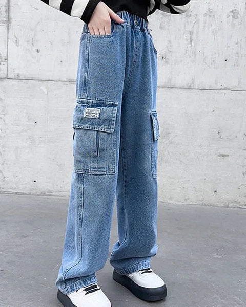 MÄDCHEN CARGO JEANS WEIT UND GERADE GESCHNITTEN