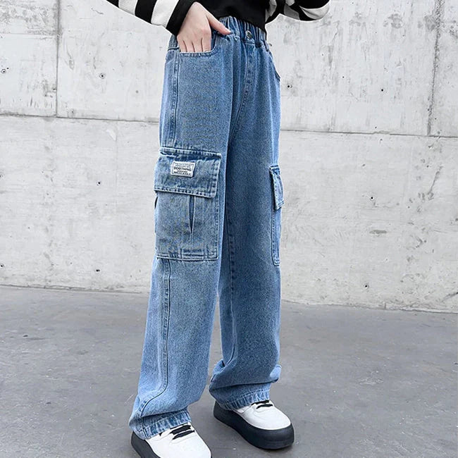 MÄDCHEN CARGO JEANS WEIT UND GERADE GESCHNITTEN