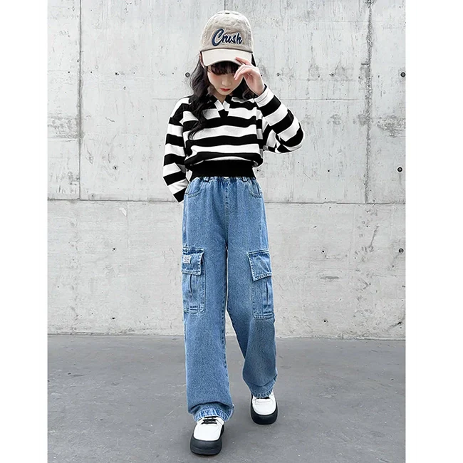 MÄDCHEN CARGO JEANS WEIT UND GERADE GESCHNITTEN