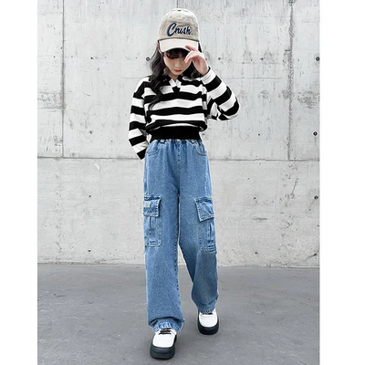 MÄDCHEN CARGO JEANS WEIT UND GERADE GESCHNITTEN