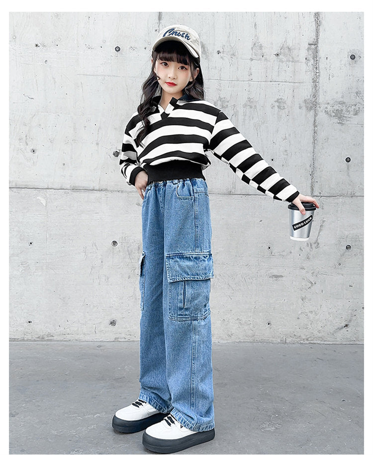 MÄDCHEN CARGO JEANS WEIT UND GERADE GESCHNITTEN