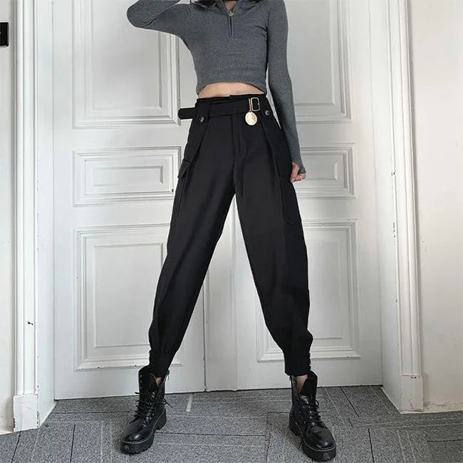SCHICKE SCHWARZE DAMEN CARGO HOSE Schwarz / XS