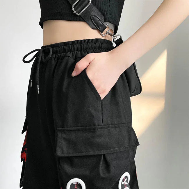 SCHWARZE CARGO HOSE MIT BÄNDERN
