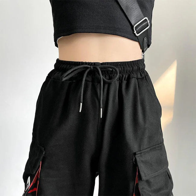 SCHWARZE CARGO HOSE MIT BÄNDERN
