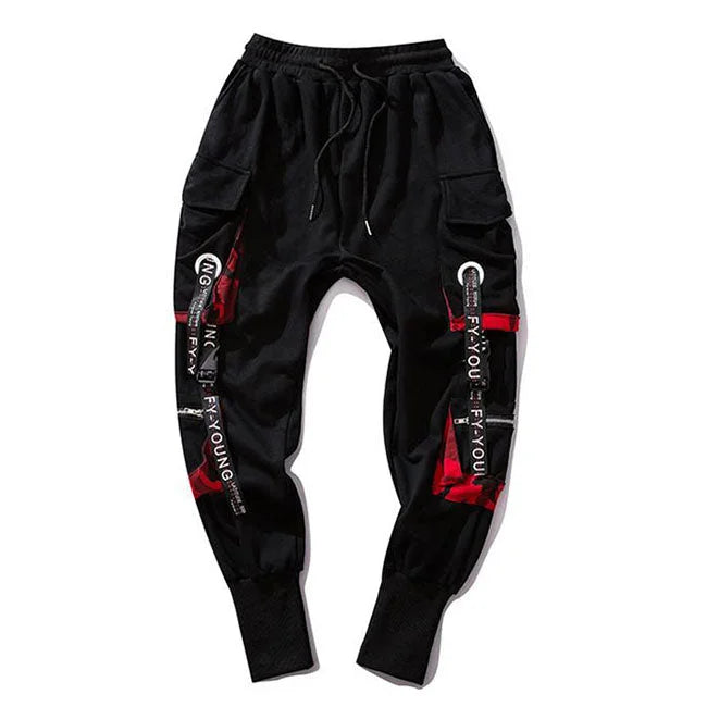 SCHWARZE CARGO HOSE MIT BÄNDERN