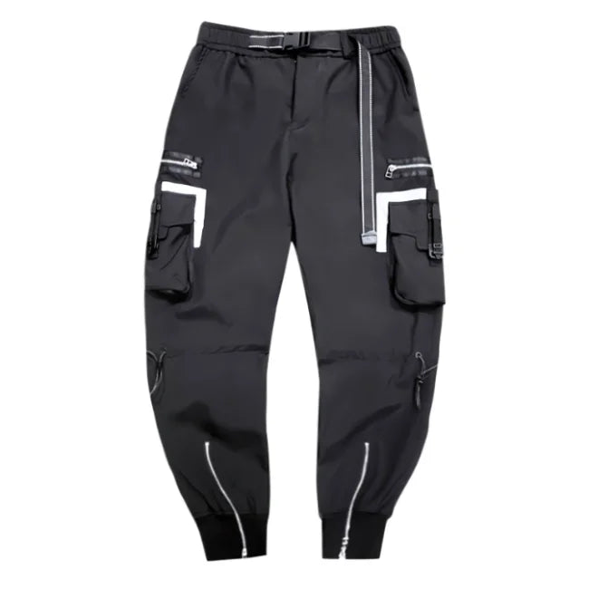 SCHWARZE CARGO HOSE MIT SEITLICHEN REFLEXIONSTASCHEN