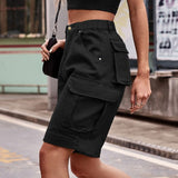 SCHWARZE ELASTISCHE DAMEN CARGO SHORTS