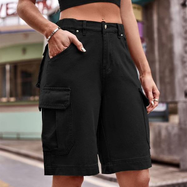 SCHWARZE ELASTISCHE DAMEN CARGO SHORTS Schwarz / S