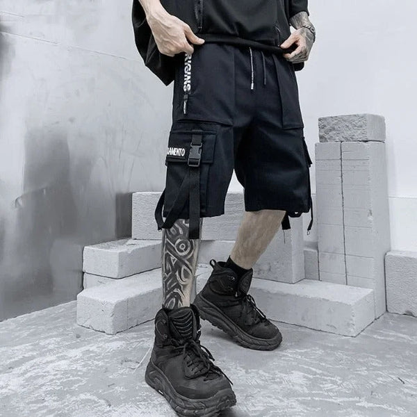 SCHWARZE HERREN CARGO SHORTS STREETWEAR Schwarz / S
