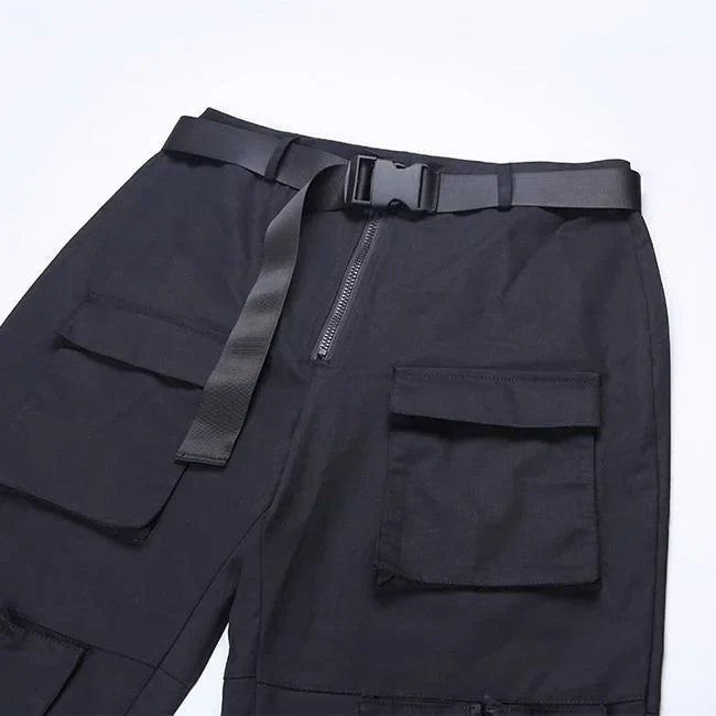 SCHWARZE TAKTISCHE CARGO HOSE MIT GÜRTEL