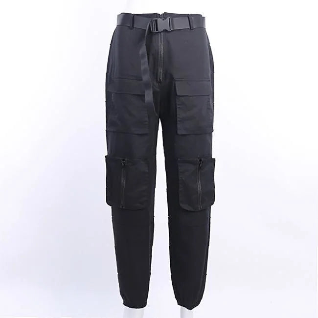SCHWARZE TAKTISCHE CARGO HOSE MIT GÜRTEL