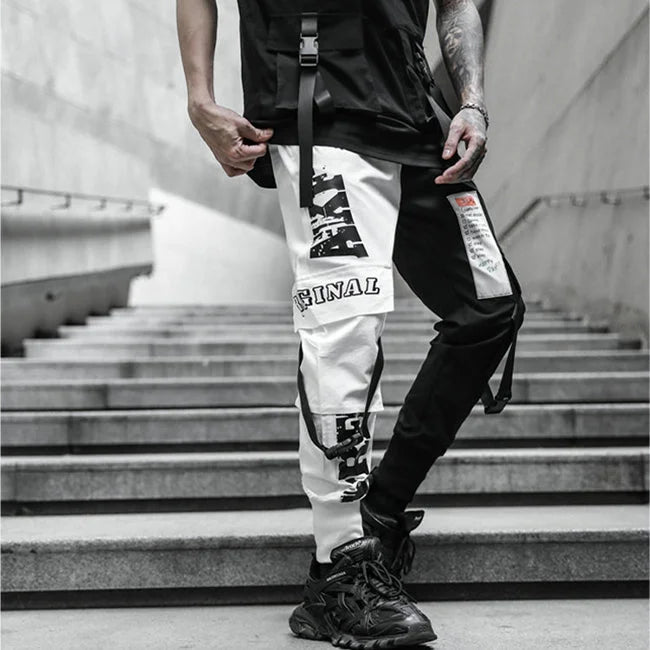 SCHWARZE UND WEISSE HERREN CARGO HOSEN