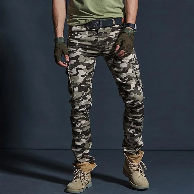 SLIM FIT HERREN CARGO HOSE MILITÄRISCHER STIL Grau / S
