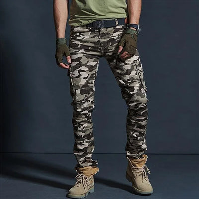 SLIM FIT HERREN CARGO HOSE MILITÄRISCHER STIL Grau / S