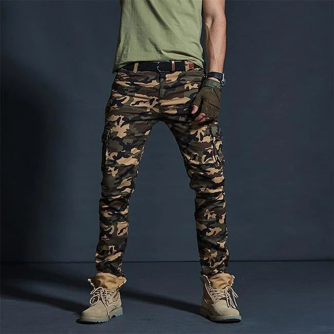 SLIM FIT HERREN CARGO HOSE MILITÄRISCHER STIL Braun / S