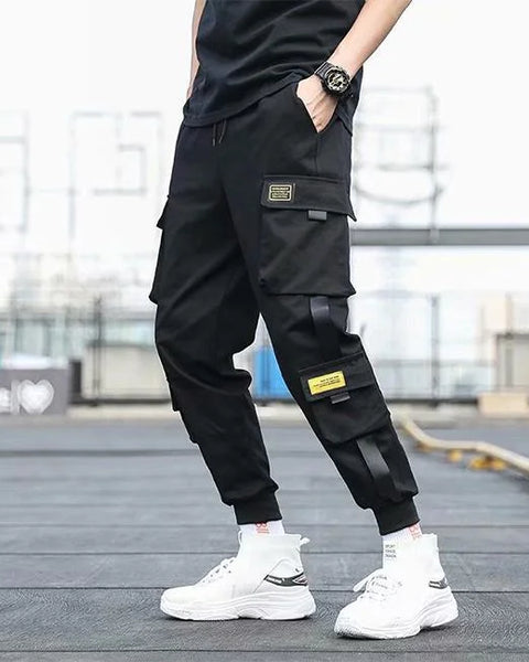 SOBIRU HERREN CARGO STYLE HOSE STREETWEAR Schwarz / XS