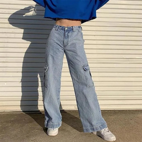 WEITE DAMEN CARGO JEANS Blau / S